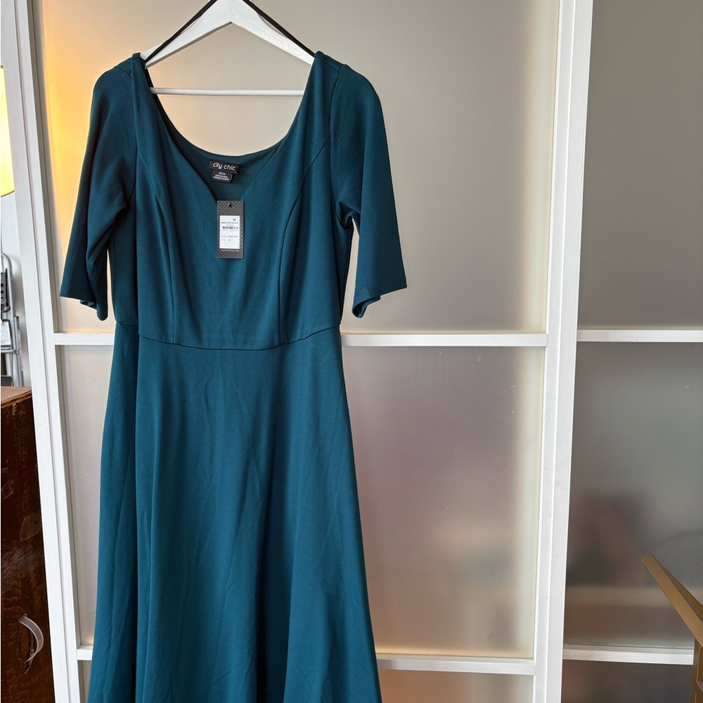 City Chic Teal fit, and flare Midi Dress NWT